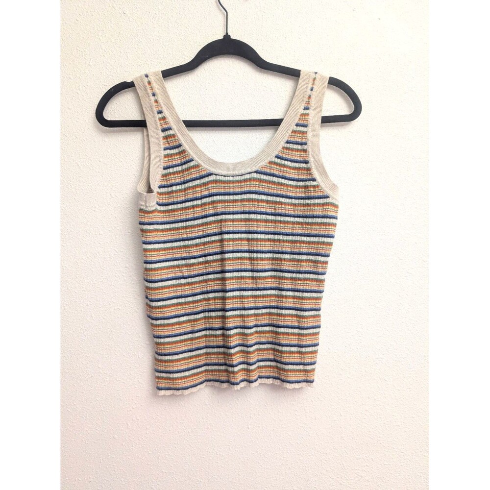 Madewell Striped Chapman Sweater Tank Heather Oat Size XS Scallop Crop - Picture 4 of 8